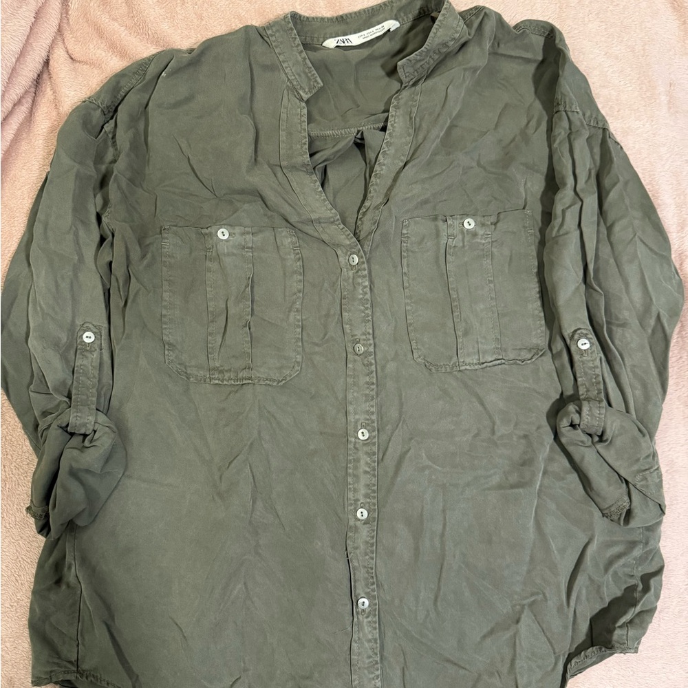 Zara Olive Green Lightweight Shirt Jacket